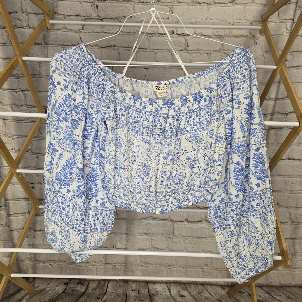 Billabong Blue Smocked Crop Blouse